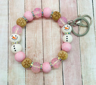 Pink Snowman Wristlet Keychain