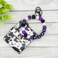 Purple/Black Cow Mama Keychain Wristlet