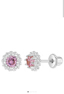 Sterling Silver Pink Cluster Studs