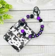 Load image into Gallery viewer, Purple/Black Cow Mama Keychain Wristlet
