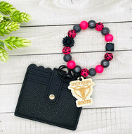 Neon Coral/Black Cow Wristlet Keychain