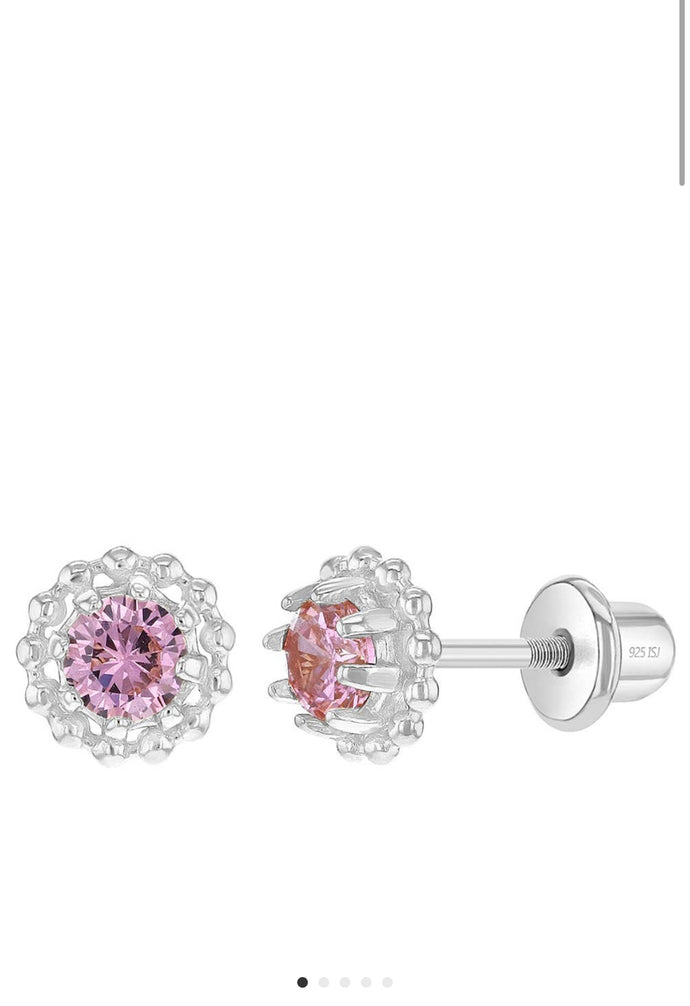 Sterling Silver Pink Cluster Studs